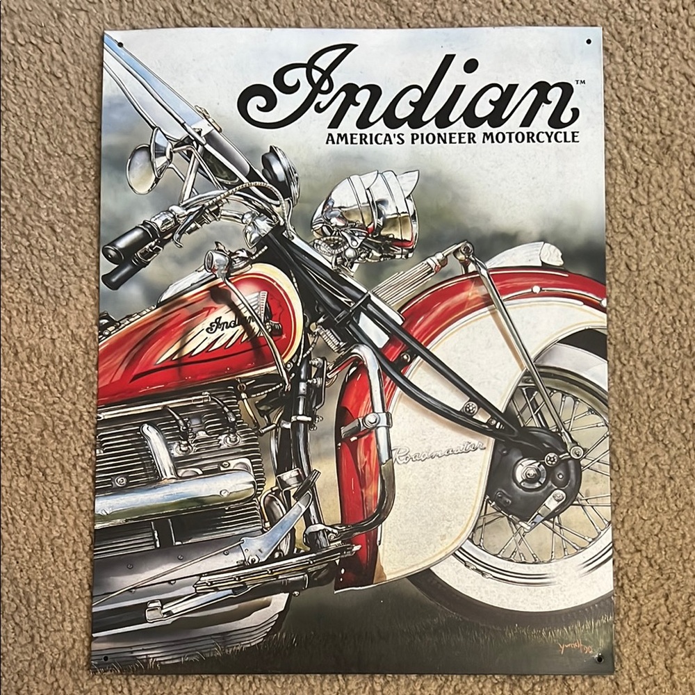Indian Motorcycle Metal Sign Garage Man Cave Wall Hanging Art 12.5” x 16” Large
